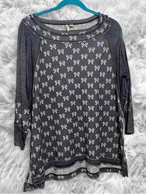 Cato Charcoal Long-Sleeve Top with White Bow Print